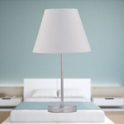 First Choice Lighting Chrome Stick Table Lamp With Ivory Off White Fabric Shade - thumbnail 3