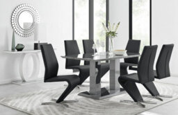 Furniturebox Imperia Grey High Gloss 6 Seater Dining Table With Structural 2 Plinth Column Legs And 6 Black Faux Leather Willow Chairs - thumbnail 1