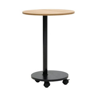 Natural Wood 2 Tier Modern Round Storage Side Table W/4 Wheels And Metal Legs - image 1