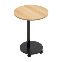 Natural Wood 2 Tier Modern Round Storage Side Table W/4 Wheels And Metal Legs - thumbnail 3