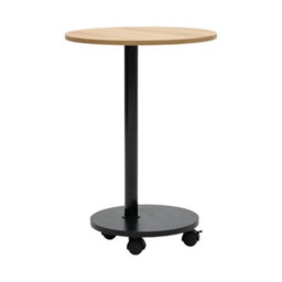 Natural Wood 2 Tier Modern Round Storage Side Table W/4 Wheels And Metal Legs - thumbnail 1