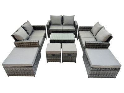 Fimous Pe Rattan Garden Furniture Set Lounge Double Seat Sofa Coffee Table Set With 4 Stools Dark Grey Mixedmixed - image 1