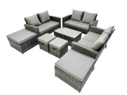 Fimous Pe Rattan Garden Furniture Set Lounge Double Seat Sofa Coffee Table Set With 4 Stools Dark Grey Mixedmixed - thumbnail 2