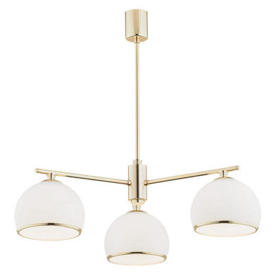 Luminosa Lighting Luminosa Marbella Multi Arm Pendant Ceiling 3 Light Opal Matt, Brass Steel