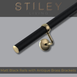 Stiley Living Matt Black/antique Brass 1.2M Stair Handrail Kit, Wall Mounted Banister Rail With Brackets & Fixings, 10Yr Guarantee