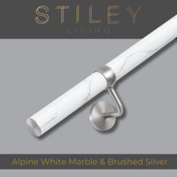 Stiley Living Marble Effect/brushed Silver Stair Handrail Kit 2.4M, Wall Mounted Banister Rail, 10Yr Guarantee - thumbnail 1