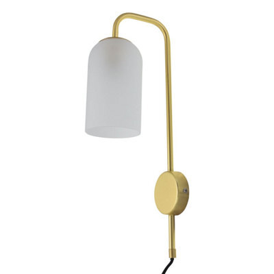 First Choice Lighting Victoria - Satin Brass Plug In Wall Light With Frosted Glass Shade - image 1