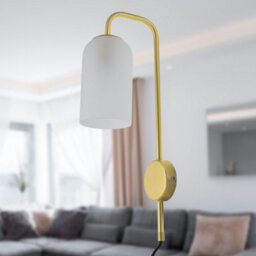 First Choice Lighting Victoria - Satin Brass Plug In Wall Light With Frosted Glass Shade - thumbnail 6