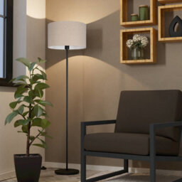 Eglo Feniglia Natural Linen Drum-Shaped Floor Lamp - thumbnail 1