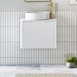 Royal Bathrooms Avenza 600mm Matt White Wall Hung Bathroom Countertop Vanity Unit 1 Drawer With Art Round Basin - thumbnail 1