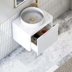 Royal Bathrooms Avenza 600mm Matt White Wall Hung Bathroom Countertop Vanity Unit 1 Drawer With Art Round Basin - thumbnail 5