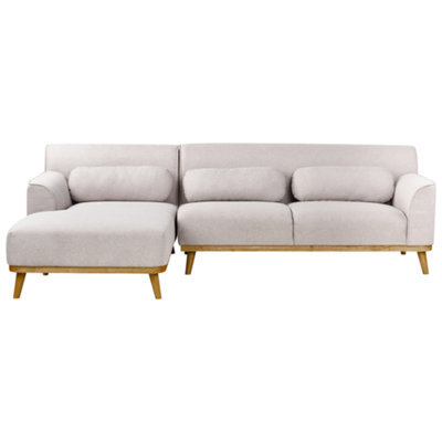 Beliani Corner Sofa 3 Seater Simos Fabric Light Grey Right Hand - image 1