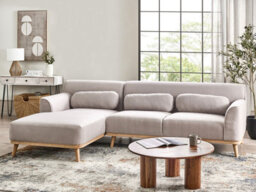 Beliani Corner Sofa 3 Seater Simos Fabric Light Grey Right Hand - thumbnail 2
