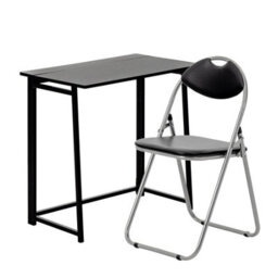 Harbour Housewares Deluxe Folding Wooden Desk & Chair Set - Black/black - Durable Compact Computer Office Study Desk & Chair Set