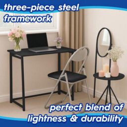 Harbour Housewares Deluxe Folding Wooden Desk & Chair Set - Black/black - Durable Compact Computer Office Study Desk & Chair Set - thumbnail 2