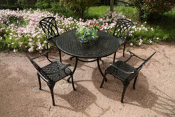 Sh&g Chirk 6 Seat Dining Table Set - 7 Piece Round Table & Chairs - Black Aluminium With Cream Cushions - Indoor & Outdoor - thumbnail 2