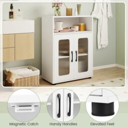 Costway Bathroom Cabinet Freestanding Linen Floor Cabinet With 2 Doors-White - thumbnail 7