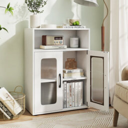 Costway Bathroom Cabinet Freestanding Linen Floor Cabinet With 2 Doors-White