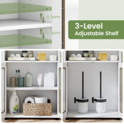 Costway Bathroom Cabinet Freestanding Linen Floor Cabinet With 2 Doors-White - thumbnail 4