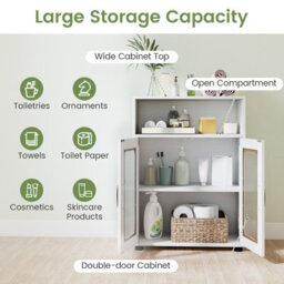 Costway Bathroom Cabinet Freestanding Linen Floor Cabinet With 2 Doors-White - thumbnail 6