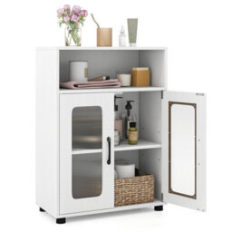 Costway Bathroom Cabinet Freestanding Linen Floor Cabinet With 2 Doors-White - thumbnail 9