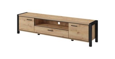 Arte Stylish Aktiv 40 Tv Cabinet 2100mm In Oak Taurus & Black Matt - Modern Entertainment Solution H500mm D410mm - image 1