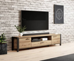 Arte Stylish Aktiv 40 Tv Cabinet 2100mm In Oak Taurus & Black Matt - Modern Entertainment Solution H500mm D410mm - thumbnail 3