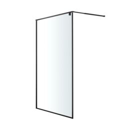GoodHome Ezili Matt Black Clear Toughened Safety Glass Minimal Frame Walk-In Wet Room Glass Screen (H)195Cm (W)119Cm - thumbnail 3