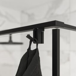 GoodHome Ezili Matt Black Clear Toughened Safety Glass Minimal Frame Walk-In Wet Room Glass Screen (H)195Cm (W)119Cm - thumbnail 5
