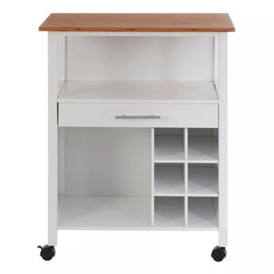 Orsina Compact Design White And Bamboo Top 1 Drawer Kitchen Trolley, Sturdy Kitchen Trolley For Entertaining Guests - image 1