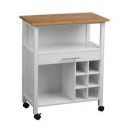 Orsina Compact Design White And Bamboo Top 1 Drawer Kitchen Trolley, Sturdy Kitchen Trolley For Entertaining Guests - thumbnail 9