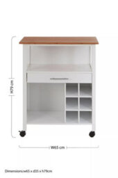 Orsina Compact Design White And Bamboo Top 1 Drawer Kitchen Trolley, Sturdy Kitchen Trolley For Entertaining Guests - thumbnail 8