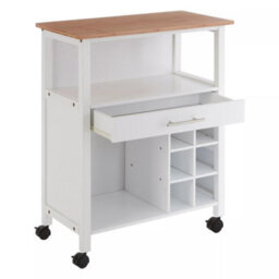 Orsina Compact Design White And Bamboo Top 1 Drawer Kitchen Trolley, Sturdy Kitchen Trolley For Entertaining Guests - thumbnail 7