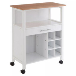 Orsina Compact Design White And Bamboo Top 1 Drawer Kitchen Trolley, Sturdy Kitchen Trolley For Entertaining Guests - thumbnail 2