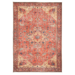 Loomed Gold Coral Distressed Persian Inspired Washable Living Room Area Rug 80Cm X 150Cm - thumbnail 2