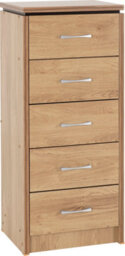 Seconique Charles 5 Drawer Narrow Chest In Oak Effect Veneer With Walnut Trim - thumbnail 2