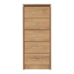 Seconique Charles 5 Drawer Narrow Chest In Oak Effect Veneer With Walnut Trim - thumbnail 4