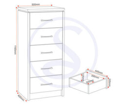 Seconique Charles 5 Drawer Narrow Chest In Oak Effect Veneer With Walnut Trim - thumbnail 8