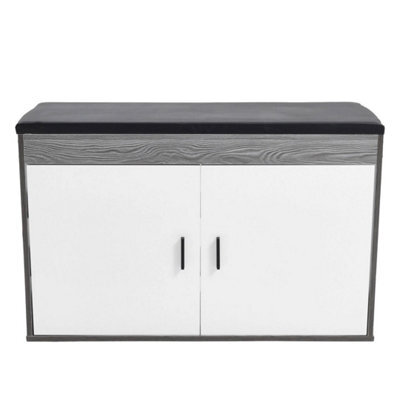 Grey & White 80Cm 2 Doors Shoe Storage Cabinet Bench With Seat Cushion - image 1