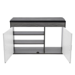 Grey & White 80Cm 2 Doors Shoe Storage Cabinet Bench With Seat Cushion - thumbnail 4