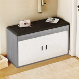 Grey & White 80Cm 2 Doors Shoe Storage Cabinet Bench With Seat Cushion - thumbnail 3