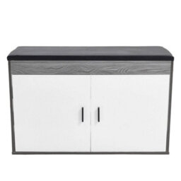 Grey & White 80Cm 2 Doors Shoe Storage Cabinet Bench With Seat Cushion