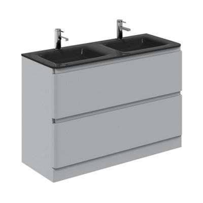 Plum&clay Marvel Gloss Light Grey Floor Standing Bathroom Vanity Unit With Grey Glass Basin (W)1200mm - image 1