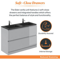 Plum&clay Marvel Gloss Light Grey Floor Standing Bathroom Vanity Unit With Grey Glass Basin (W)1200mm - thumbnail 3