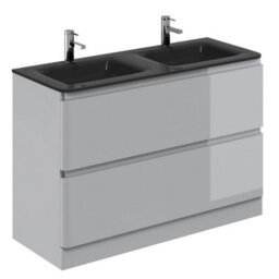 Plum&clay Marvel Gloss Light Grey Floor Standing Bathroom Vanity Unit With Grey Glass Basin (W)1200mm - thumbnail 2