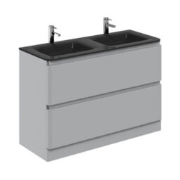 Plum&clay Marvel Gloss Light Grey Floor Standing Bathroom Vanity Unit With Grey Glass Basin (W)1200mm - thumbnail 1