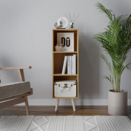 Urbn-Living Urbnliving 80Cm Height 3 Tier Beech Wooden Storage Cube Bookcase Scandinavian Style Pine Legs - thumbnail 3