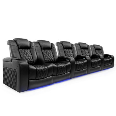 Valencia Tuscany Home Cinema Seating Row Of 5 Loveseat Left Black Nappa Leather Diamond Stitching Power Headrest - image 1