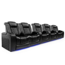 Valencia Tuscany Home Cinema Seating Row Of 5 Loveseat Left Black Nappa Leather Diamond Stitching Power Headrest