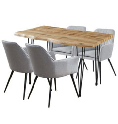 Hallowood Furniture Cullompton Large Dining Table 120Cm, Live Edge Effect Top,  With 4 Steel Grey Fabric Arm Chairs - thumbnail 8